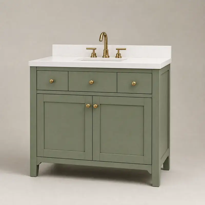 Shaker-meubel groen — Salie-groen, messing knoppen