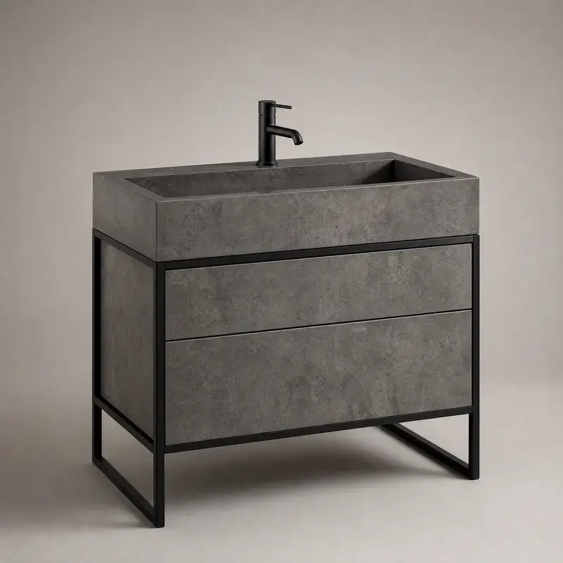 Industrieel beton-look — Zwart stalen frame